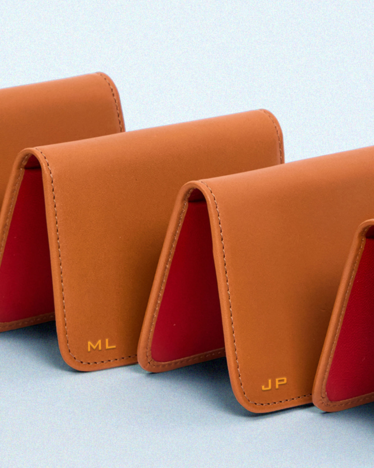 Cuoio Card Case with gold foil monogram on the lower corner.
