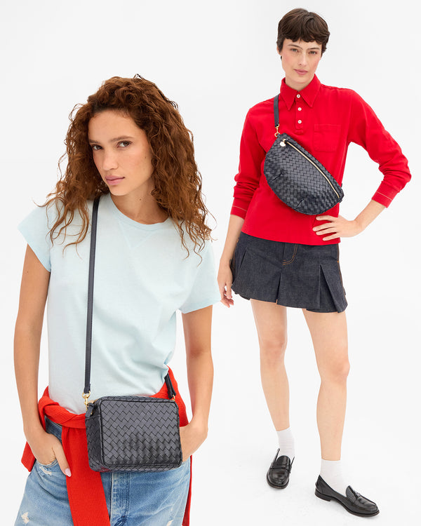 Women Models carrying the Twilight Diagonal Woven Midi Sac and Grande.