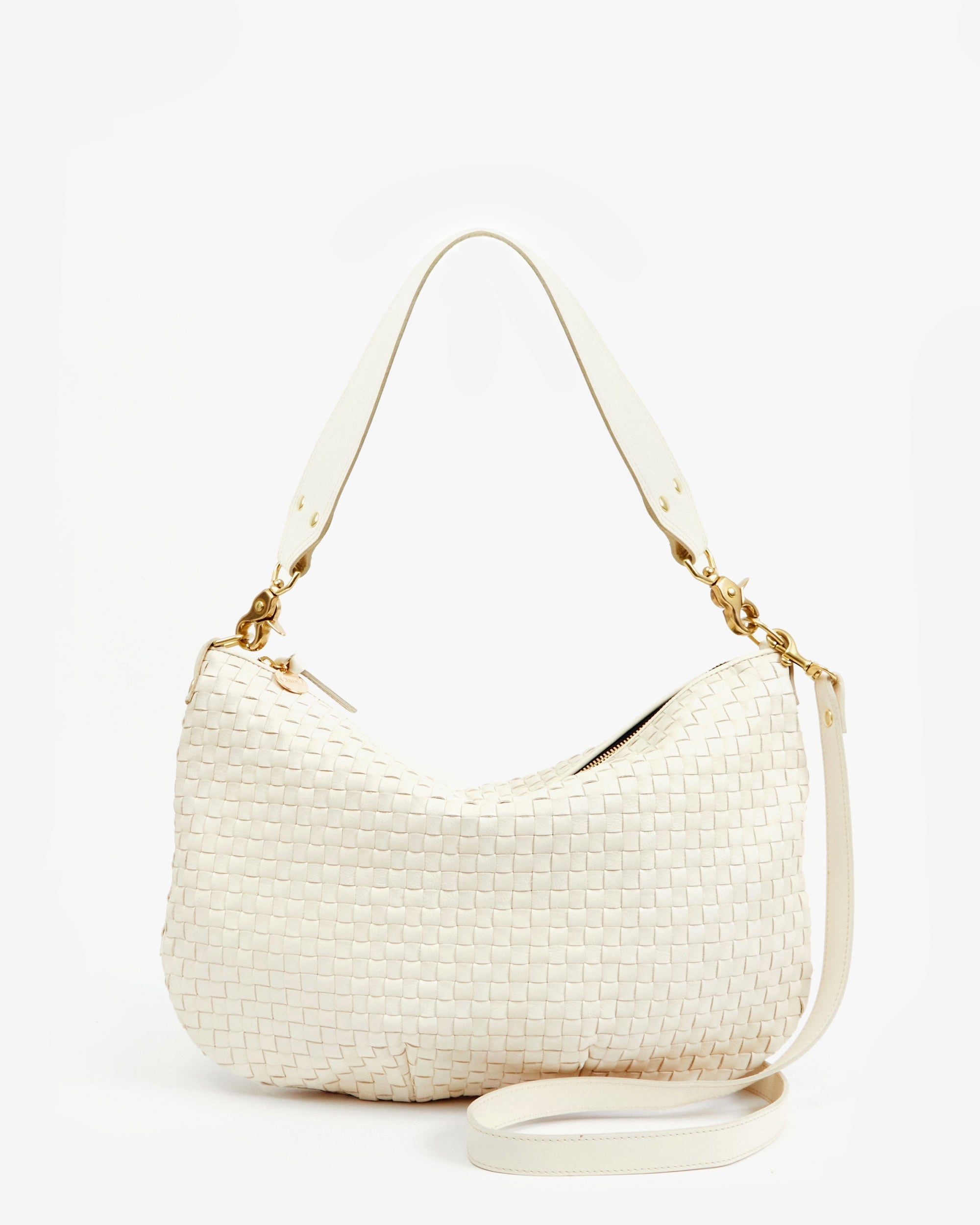 Cream Woven Checker Moyen Messenger.
